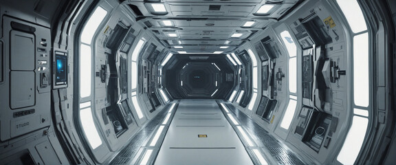 Space station or spaceship scifi style corridor or room. . Ultra modern sci-fi design. 
