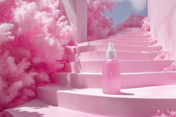 Beauty in Pink: Luxurious Bottle of Pink Cosmetics on White Background