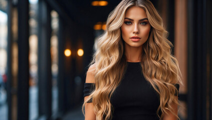 A stunning blonde in a black outfit