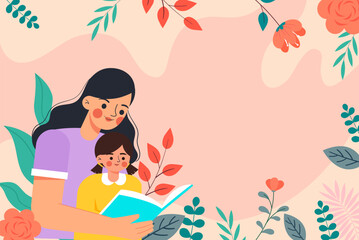 Mother-daughter vector illustration for parent-child reading