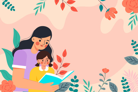 Mother-daughter vector illustration for parent-child reading © jingzhe