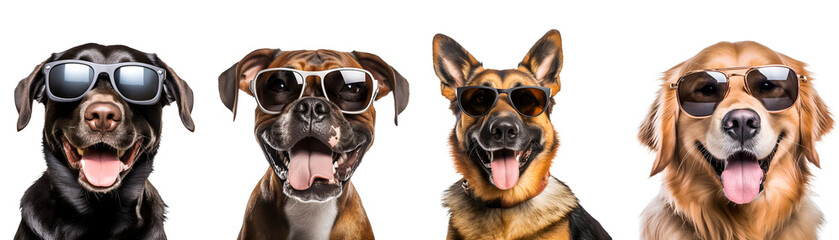 Medium and Large Breed Dogs Looking Cool in Sunglasses: Boxer, Golden Retriever, Labrador, and German Shepherd, Isolated on Transparent Background, PNG