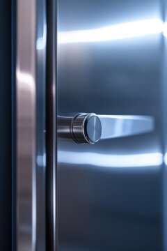 A close-up shot of a door handle on a refrigerator. This image can be used to showcase modern kitchen appliances or in articles about home organization and design