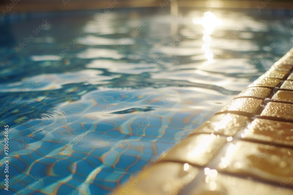 Poster Close up view of the edge of a swimming pool. Perfect for showcasing the details of a pool design.