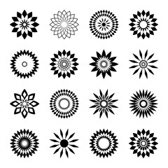 Abstract Decorative Icons. Radial Circle Design Elements Set.