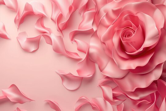 A close-up view of a pink rose on a pink background. This image can be used for various purposes