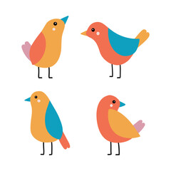 Birds icon set vector illustration. Cute cartoon hand drawn character.