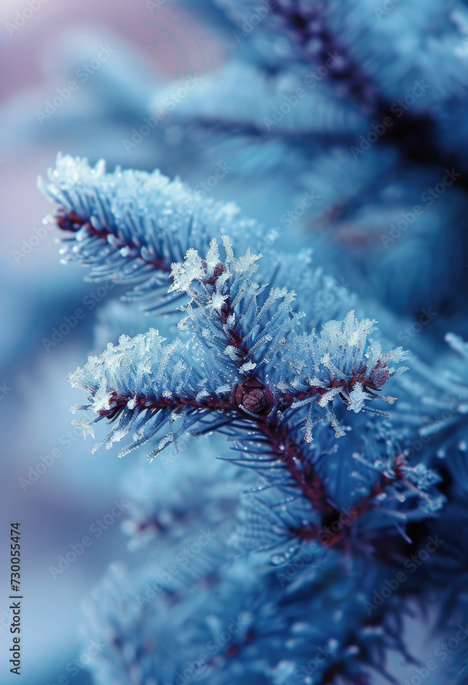 Poster a detailed close-up of a tree covered in frost. perfect for winter-themed projects or nature-inspire