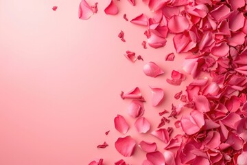 A pink background with rose petals scattered on the ground. Can be used for romantic, feminine, or love-themed designs