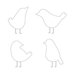 Set of birds outlines vector isolated. Four birds contours hand drawn icons.