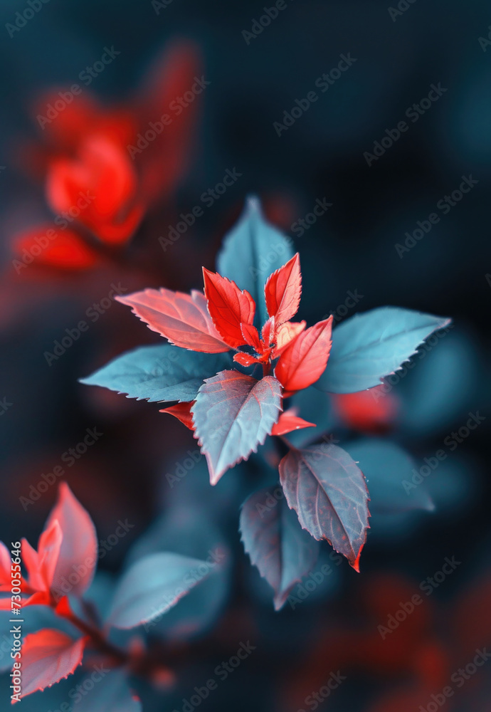 Poster A detailed view of a plant with vibrant red leaves. Perfect for adding a pop of color to any design or project