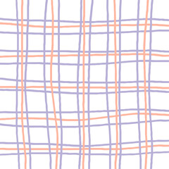 Vector hand drawn cute checkered grid pattern. Doodle Plaid geometrical simple texture. Uneven Crossing lines. Abstract cute delicate pattern ideal for fabric, textile, wallpaper.
