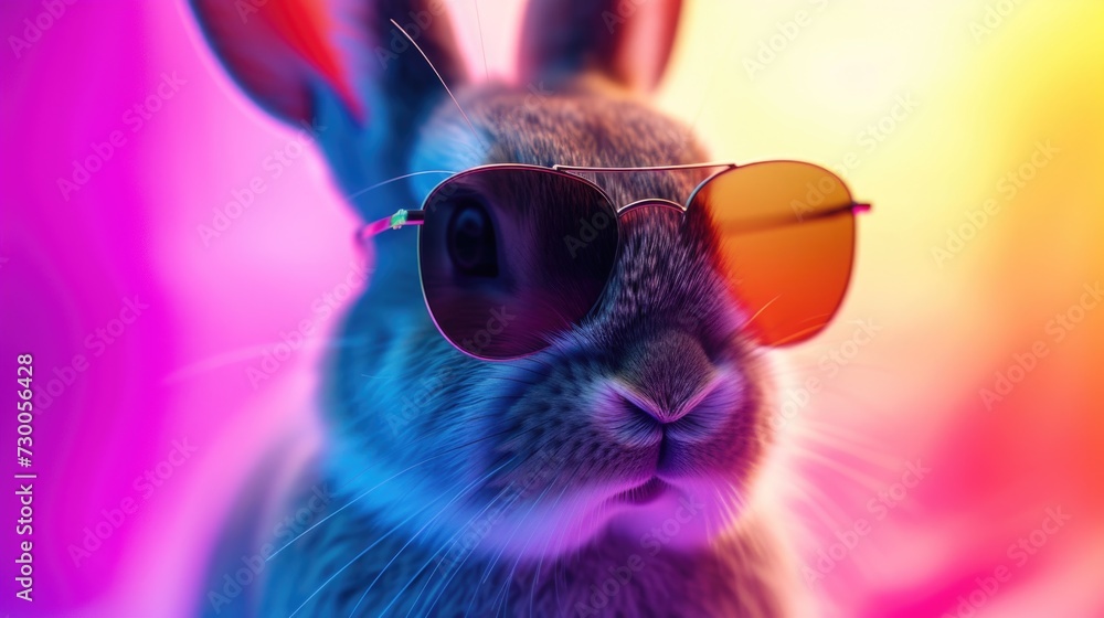 Aufkleber A rabbit wearing sunglasses stands out against a vibrant and colorful background. This image can be used to add a fun and playful touch to various projects