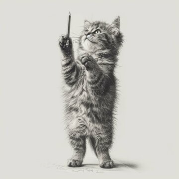 Cute cat pointing with a pen