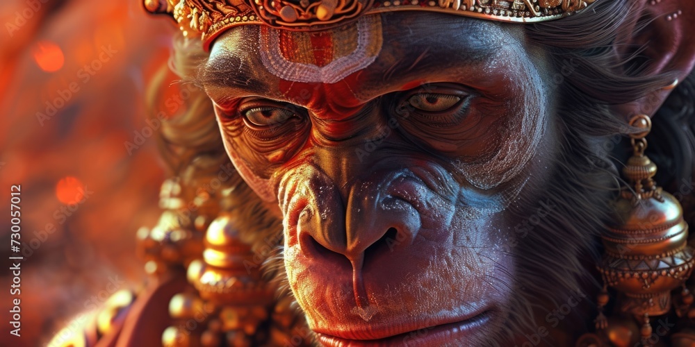 Poster a close up of a monkey wearing a crown. this image can be used for various purposes