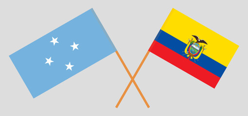 Crossed flags of Micronesia and Ecuador. Official colors. Correct proportion