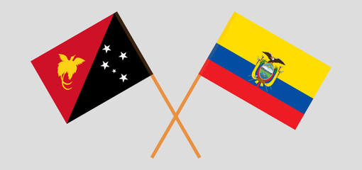 Crossed flags of Papua New Guinea and Ecuador. Official colors. Correct proportion