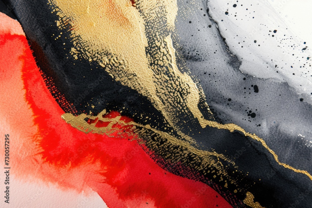 Poster a detailed view of a painting featuring gold and black paint. this versatile image can be used in va