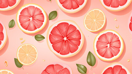 Seamless pattern of grapefruit slices