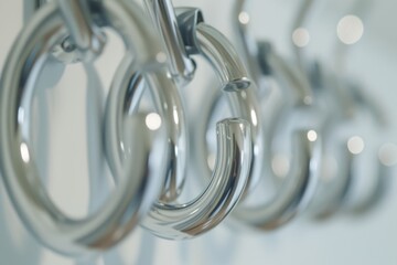 A collection of rings hanging on a wall. This versatile image can be used to showcase various jewelry designs or as a background for fashion and accessories-related projects
