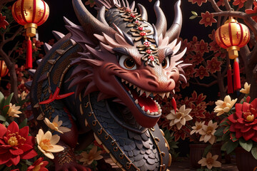 Fototapeta na wymiar chinese dragon statue in temple new years
