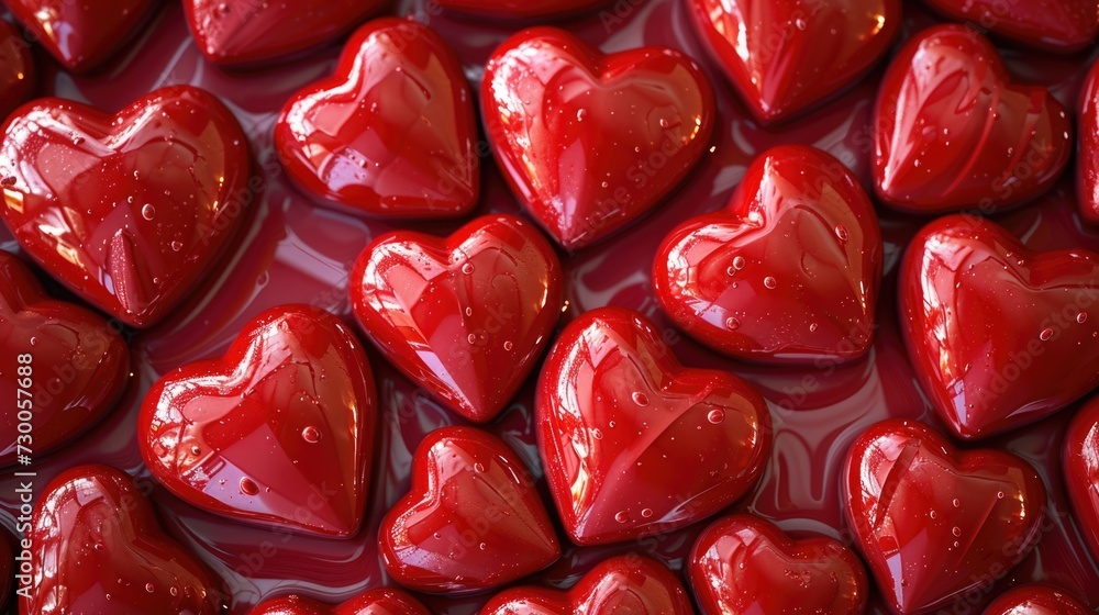 Poster a close up view of a bunch of red hearts. perfect for valentine's day or expressing love and affecti