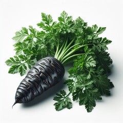 black carrots with green leaves
