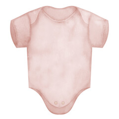 Child Cloth Romper. Watercolor hand drawn illustration of Bodysuit for Girl. Drawing for Baby Shower party design in vintage style. Sketch for newborn greeting cards or birthday invitations.