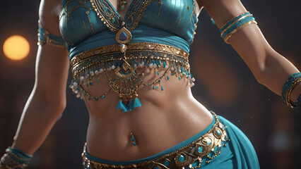 Close-up view of belly dancer woman