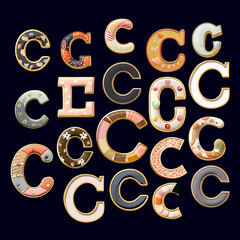 Whimsical collection of a various C letter in a fusion style. - 730060034