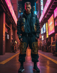 cyberpunk guy techwear streetwear look and clothes