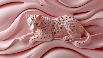 pink leopard with gold spots 3d illustration.