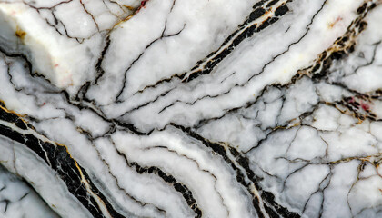 Fototapeta premium Oryginalna tekstura z kamienia naturalnego howlit, biało czarna, dekoracja płytka generative ai