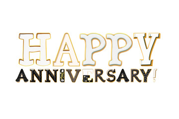 Happy Anniversary. Phrase written with a whimsical font consist of a letter in a various fusion style - 730061097
