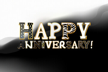 Happy Anniversary. Phrase written with a whimsical font consist of a letter in a various fusion style - 730061225