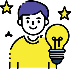 Obraz na płótnie Canvas boy with a light bulb over his head, icon