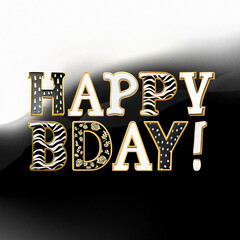 Happy Bday. Phrase written with a whimsical font consist of a letter in a various fusion style - 730061656