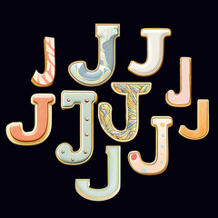 Whimsical collection of a various J letter in a fusion style. - 730061892