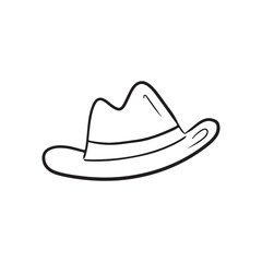 Cowboy hat in black isolated on white background. Hand drawn vector sketch doodle illustration in ventage engraved style. Concept of tourism, travel, summer sun protection, fashion element.