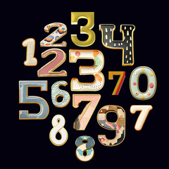 Whimsical collection of a various numerals letter in a fusion style. - 730062496