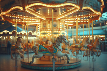 Fototapeta na wymiar A snapshot of a carousel, with retro vintage stylized, conveying emotion of cinematography... 