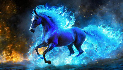 blue horse in the night