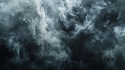 Gray smoke on black color abstract watercolor background. 