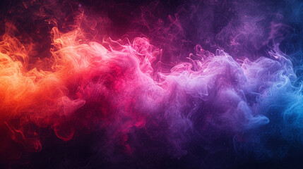 Neon smoke on black color abstract watercolor background. 