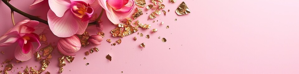 Fototapeta na wymiar flowers on pink background.