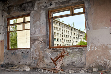 abandoned old soviet union city Irbene, ruined houses