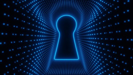 Blue neon keyhole with waves of dots loop animation