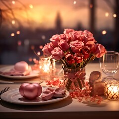 Schöne Tischdeko für ein romantisches Dinner - obrazy, fototapety, plakaty