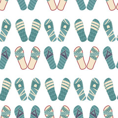 seamless flip flops pattern. color summer backdrop. Green repeat background. Cartoon flat illustration