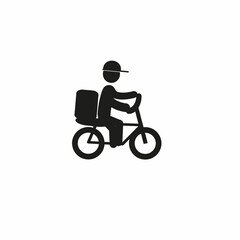 A delivery courier on a bicycle. The icon of a man on a bicycle with a box on the trunk, delivery of hot food, pizza, parcels. The concept of a delivery service. A food delivery boy.